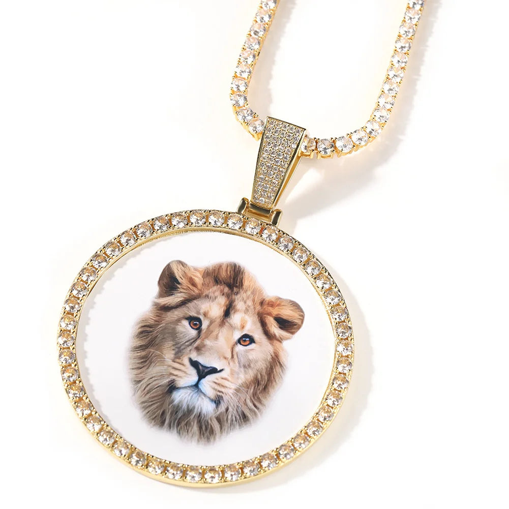 UWIN 6.8cm Oversize Large Round Custom Photo Pendant Iced Out CZ Hiphop Jewelry Necklace Engrave Name Memory Gifts