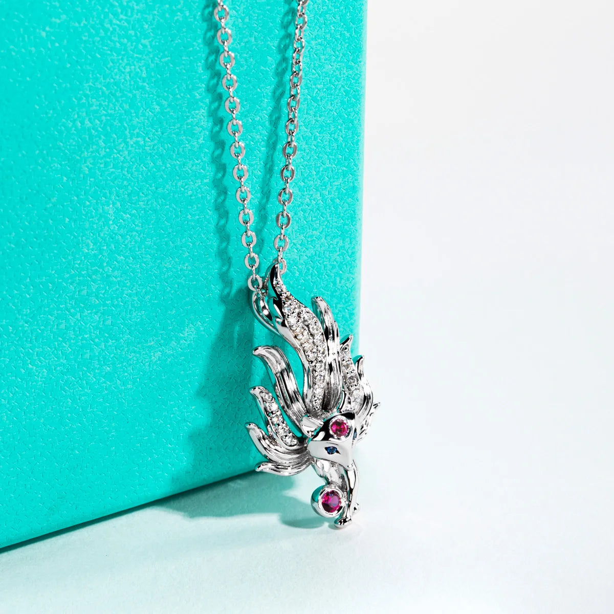 AnuJewel D Color Moissanites Nine-Tailed Fox Pendant Classic of Mountains and Seas 50cm Necklace 925 Sterling Silver Jewelry