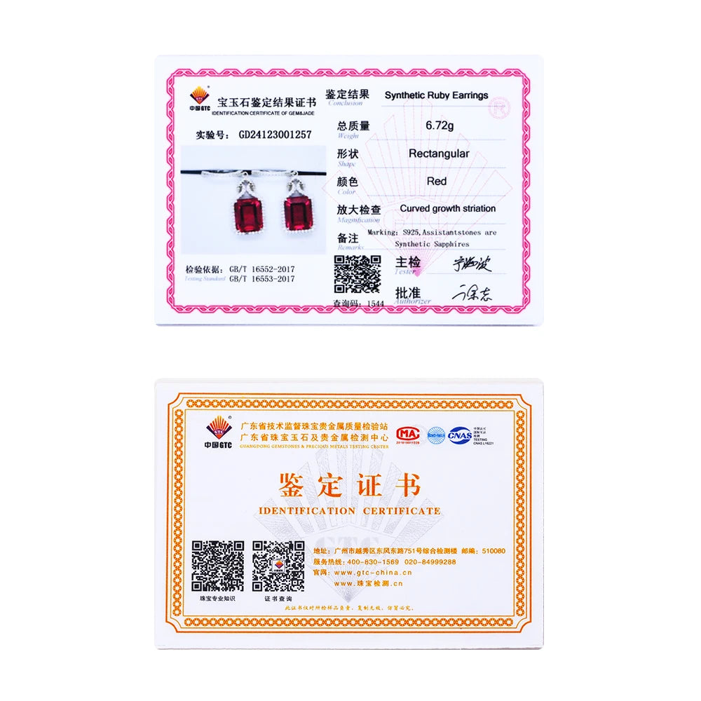 ATTAGEMS Ruby Real Sterling Silver Earring for Women Charming Style Created Sapphire 12 Carats Octagon Cut Wedding Jewelry Gifts