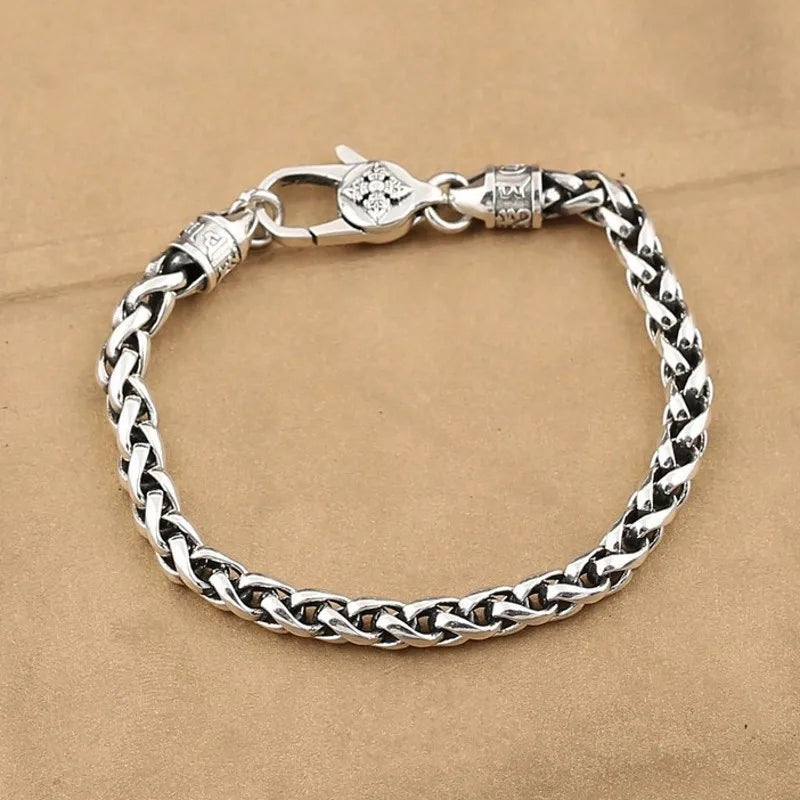 5MM New 2022 Trendy 100% S925 Sterling Silver Jewelry Buddhism Six-Character Mantra Vajra Hemp Rope Man and Woman Necklace