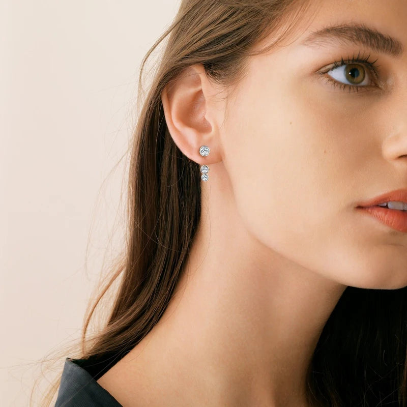 All Round Moissanite Diamond Ear Jacket Earrings 5mm&4mm&3.5mm 925 Real Silver Stud Earring for Women 2024 Unique Fine Jewelry