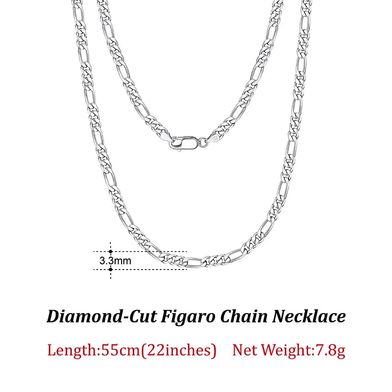 ORSA JEWELS Trendy Men Woman Figaro Chain Necklace 3.3/5/7mm Diamond-Cut Figaro Chain 925 Silver Jewelry Party Gift OSC34