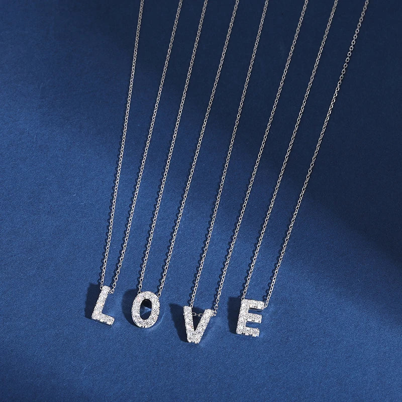 Simple 925 Silver Moissanite 26 Letter Pendant Necklace Fashion Women A-Z Initials Choker Clavicle Chain Jewelry Christmas Gifts