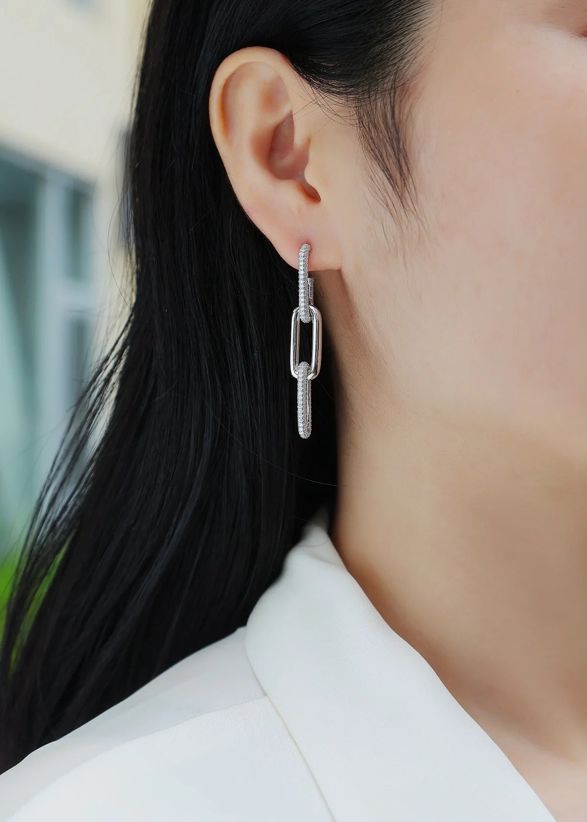TBCYD 1MM D Color Moissanite Paperclip Link Earrings For Women S925 Silver Lab Diamond Drop Earrings Luxury Party Fine Jewelry