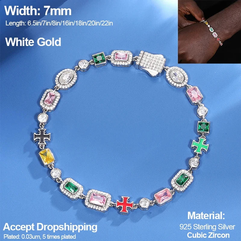 2024 Trend Colored Square Stone Choker Necklace for Women Girls Colorful Chain For Men Couple Jewelry 7mm/10mm Male Female Gifts