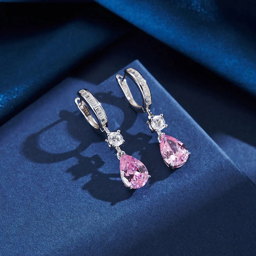 ORSA JEWELS Genuine 925 Sterling Silver 5A Clear Pink CZ Dangle Earrings with Rhodium Drop Earrings for Women Jewelry LZE33