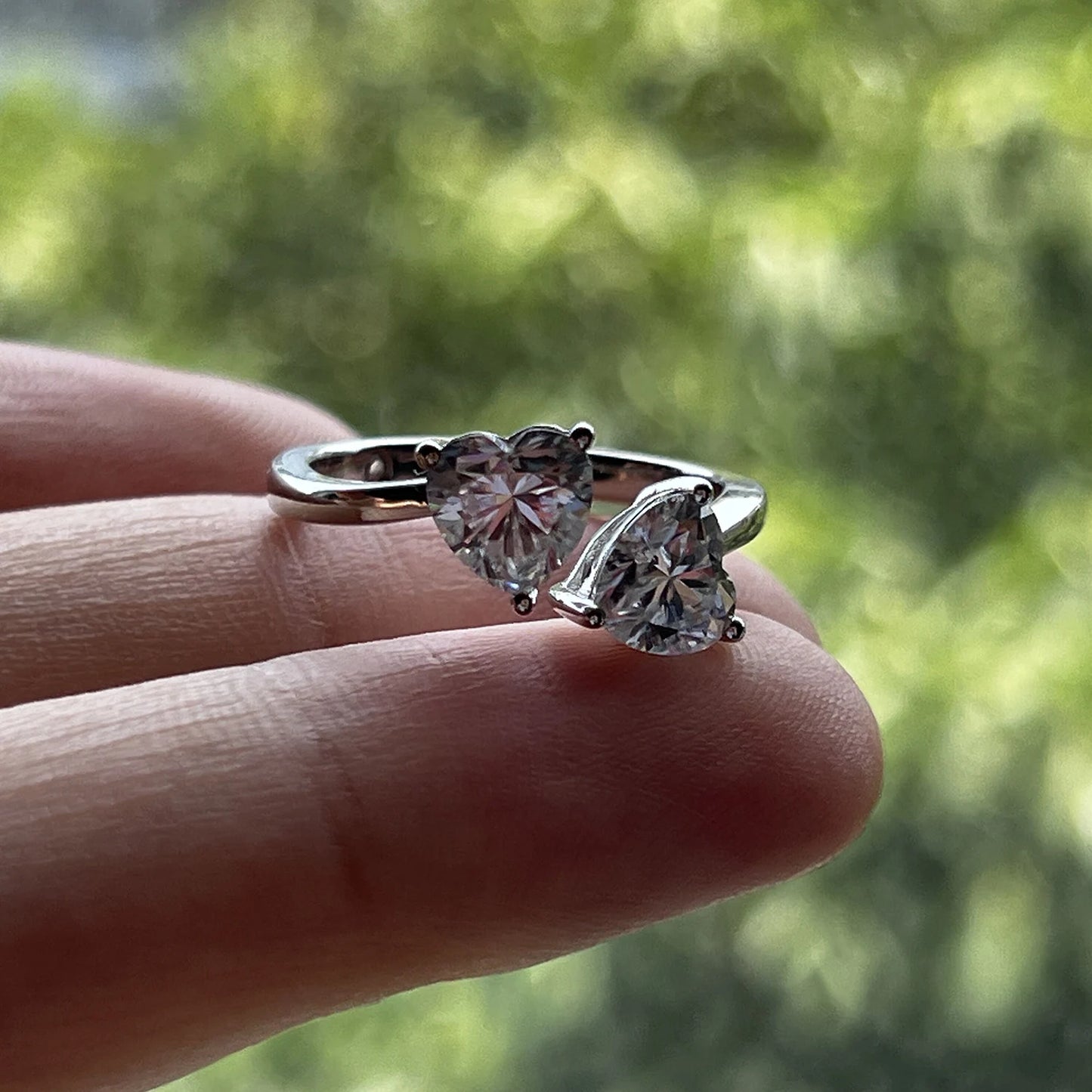 AnuJewel 2 Carat D Color Heart Moissanite Anti-Stress Ring 925 Sterling Silver Two Stone Engagement Wedding Women's Ring