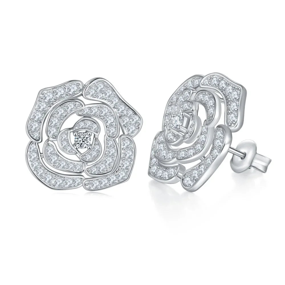 1.18ct All Moissanite D Color VVSI 18K White Gold Plated S925 Sterling Silver Flower Halo Stud Earrings Lab Diamond Fine Jewelry