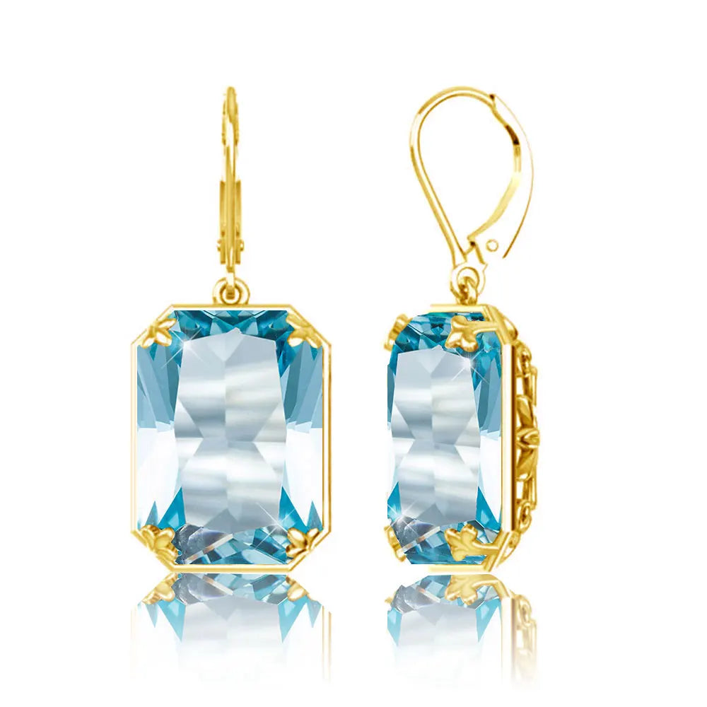 Real Silver 925 Earring For Women Trend Aquamarine Earrings Gold Plated Anniversary Party Banquet Luxury Fine Jewelry Accessorie