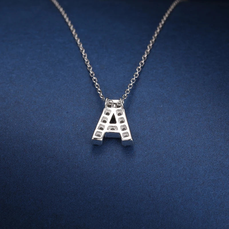 Simple 925 Silver Moissanite 26 Letter Pendant Necklace Fashion Women A-Z Initials Choker Clavicle Chain Jewelry Christmas Gifts