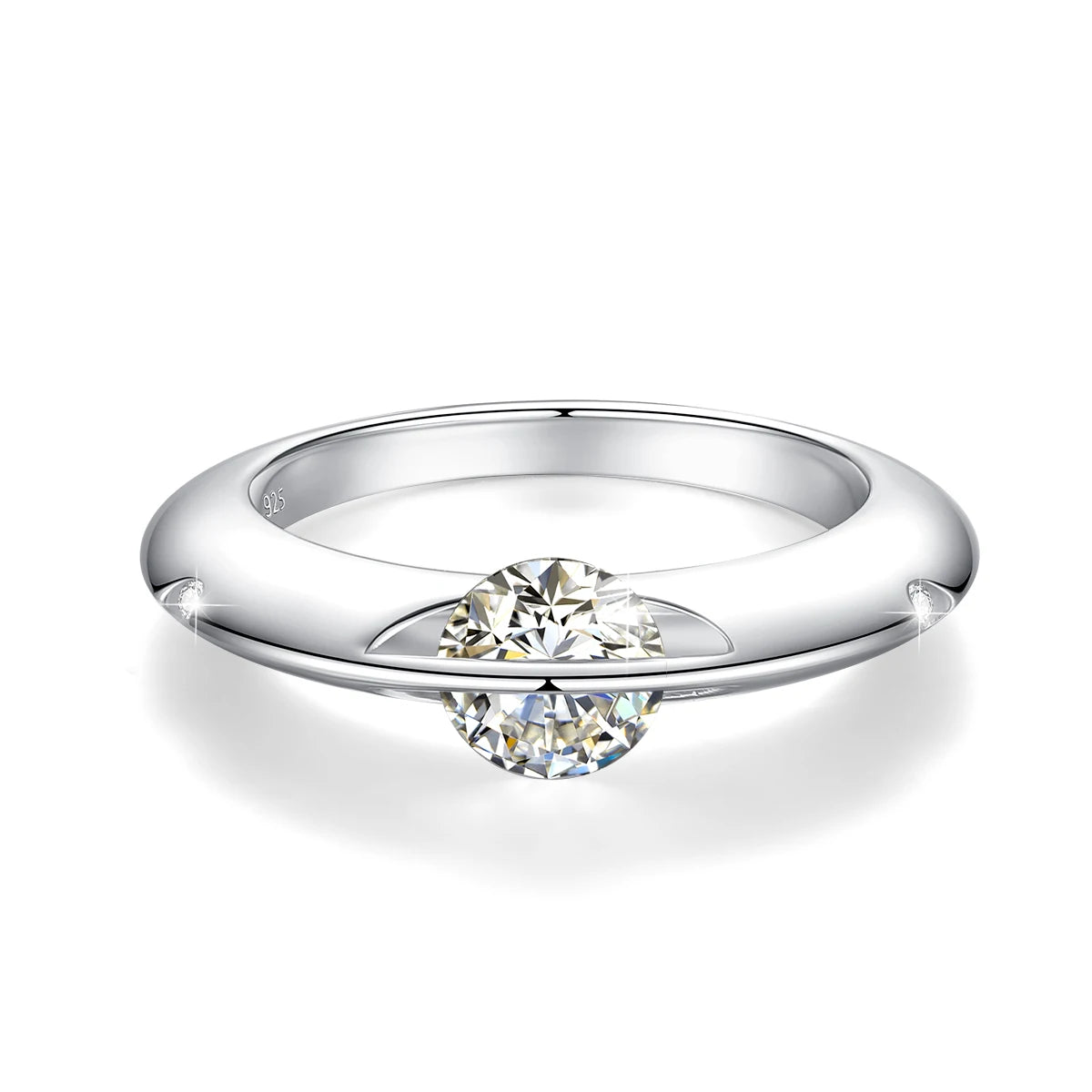 Rotate Moissanite Rings for Women Solid S925 Silver Solitaire Classic Band for Engagement Christmas Planet Ring