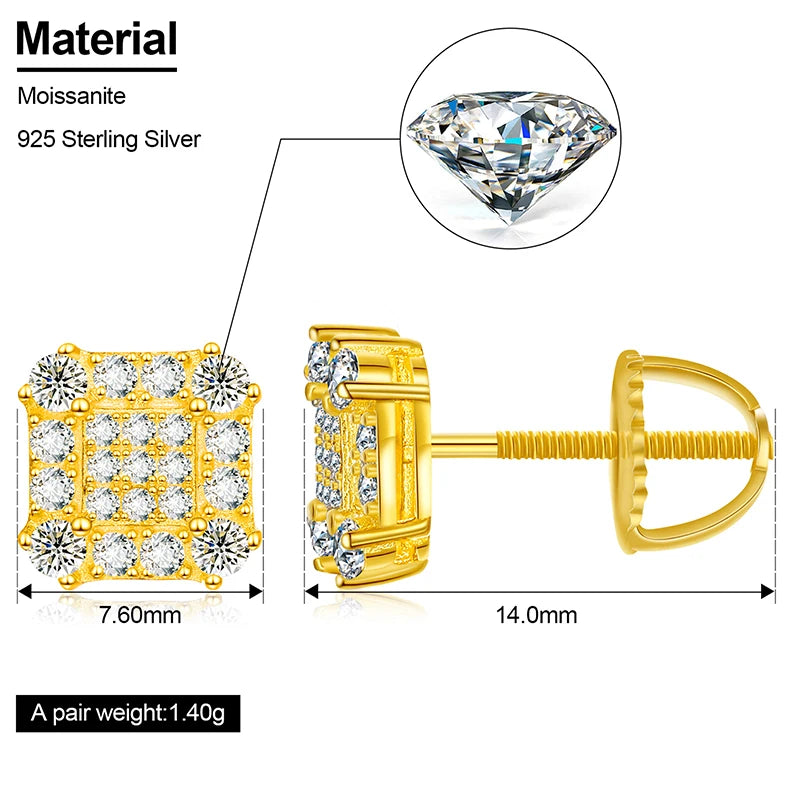 2023 Fashion Trendy Moissanite Square Stud Earring For Women 925 Sterling Silver Wedding Cute Earing Party Wholesale Jewelry