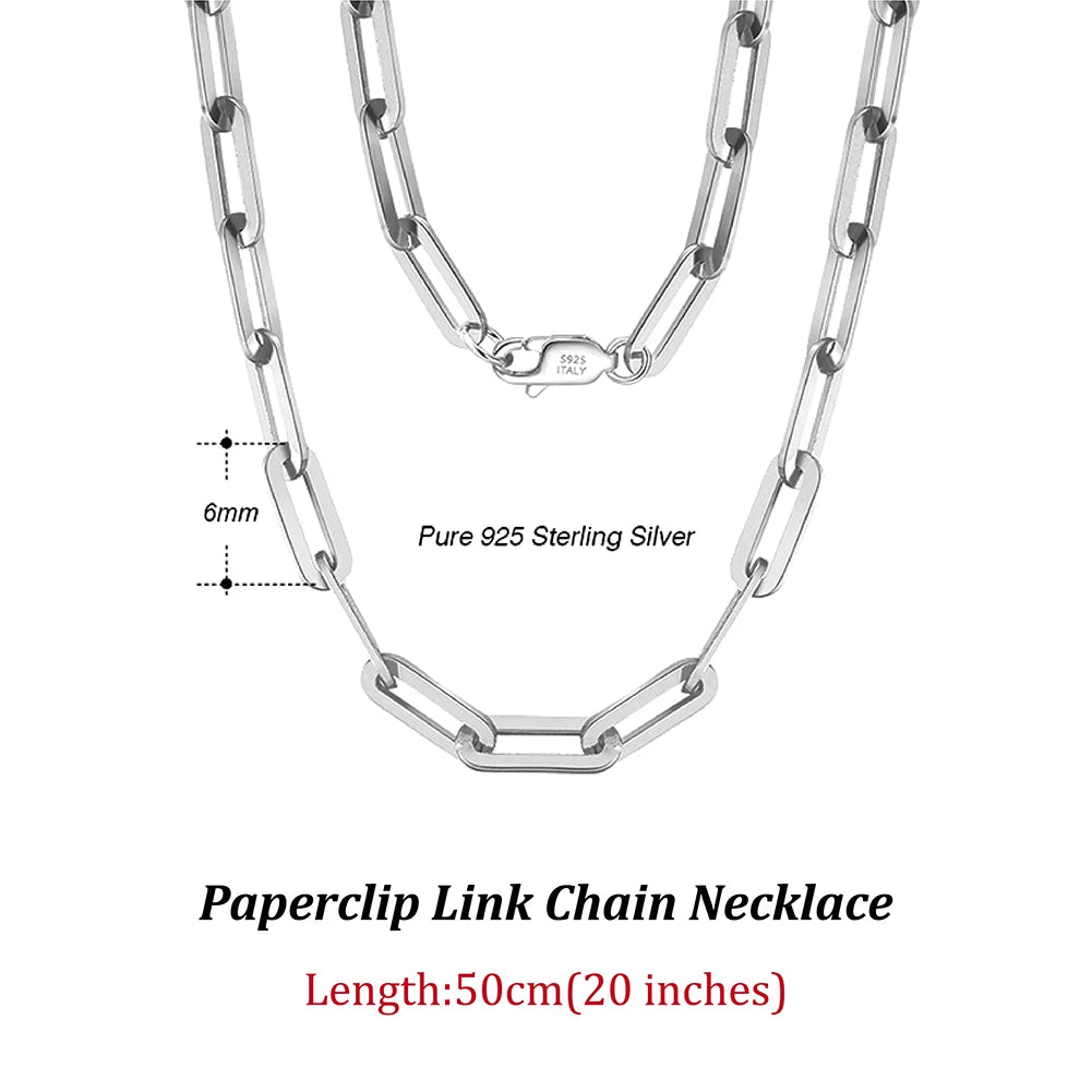 ORSA JEWELS Genuine 925 Sterling Silver Paperclip Neck Chain 6/9.3/12mm Basic Link Chain Necklace for Men Women Jewelry SC39