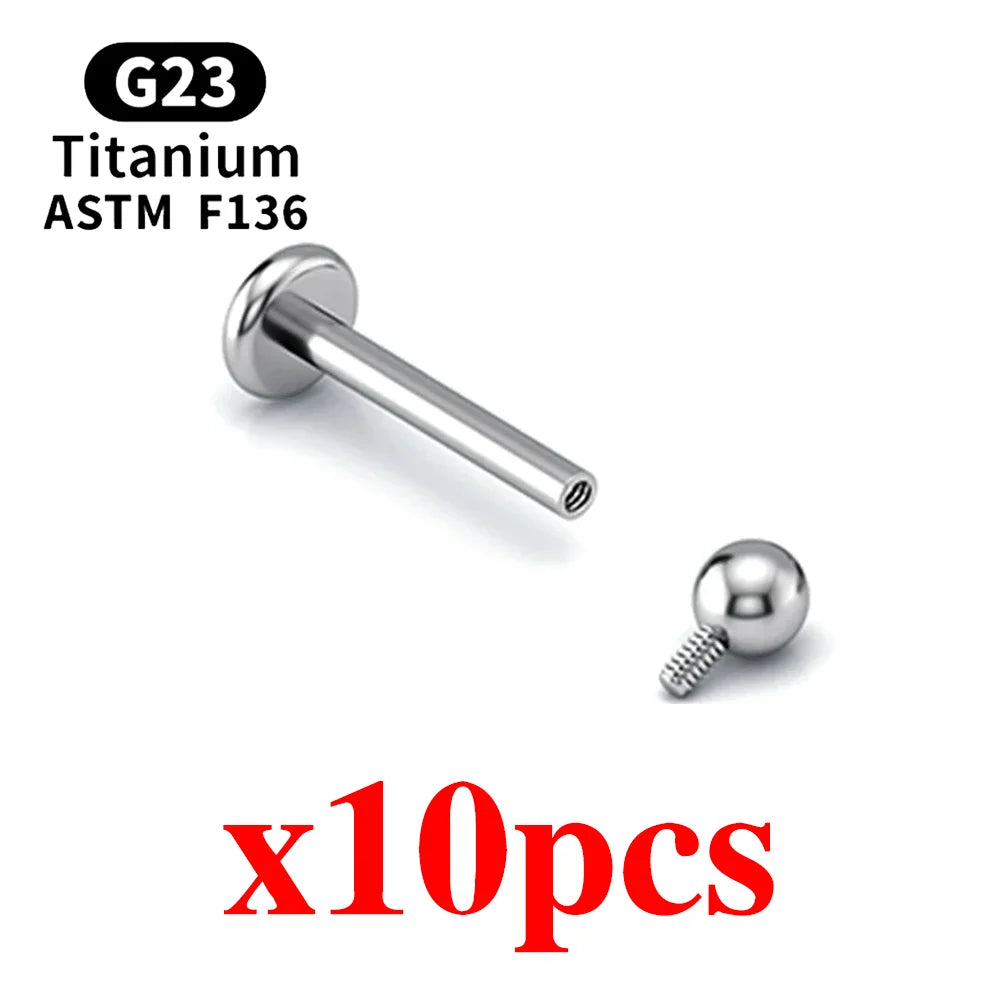 10pcs G23 Titanium Internal and external threads Labret Eyebrow Lip Stud Piercing Tragus Cartilage Conch Helix Rook Nose Studs