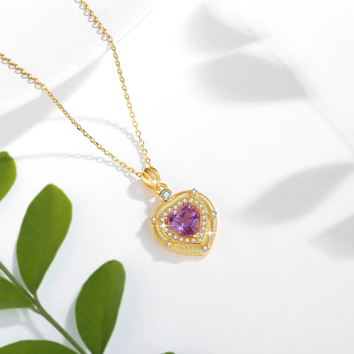 Real 18K Gold Natural Amethyst Heart Necklaces Pendant Original Design for Women Anniversary Party Gift Fine Jewelry
