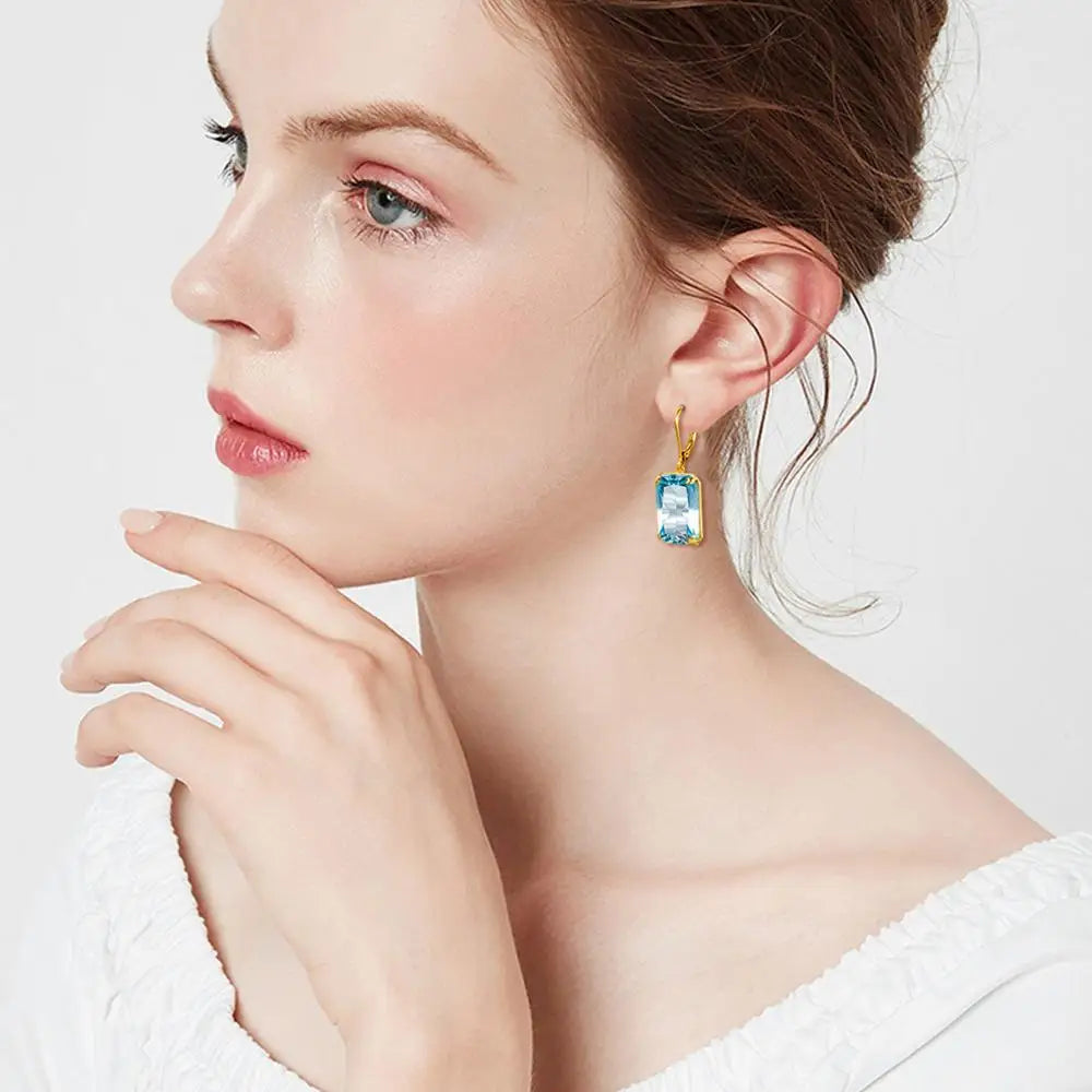 Real Silver 925 Earring For Women Trend Aquamarine Earrings Gold Plated Anniversary Party Banquet Luxury Fine Jewelry Accessorie