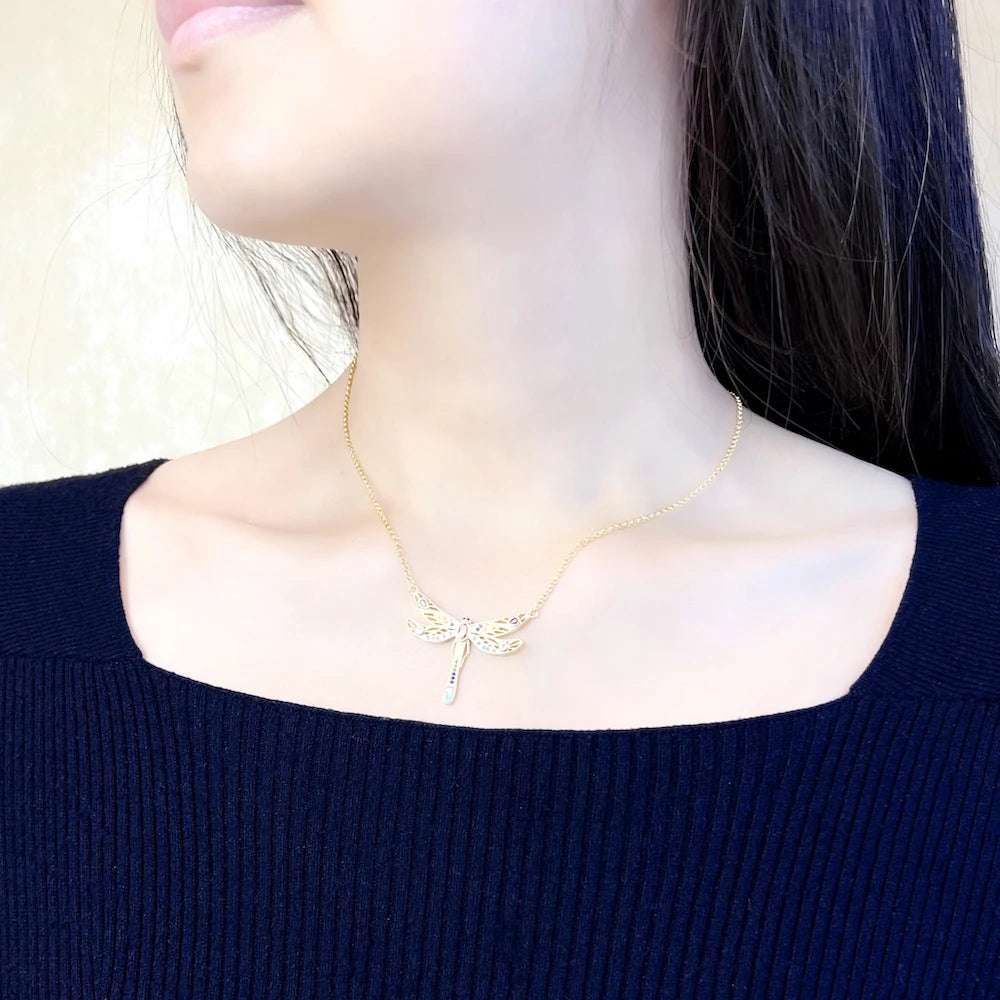 Necklace Large Dragonfly Brand New Link Chain Fine Jewelry Europe 925 Stering Silver Bohemia Happy Gift For Women