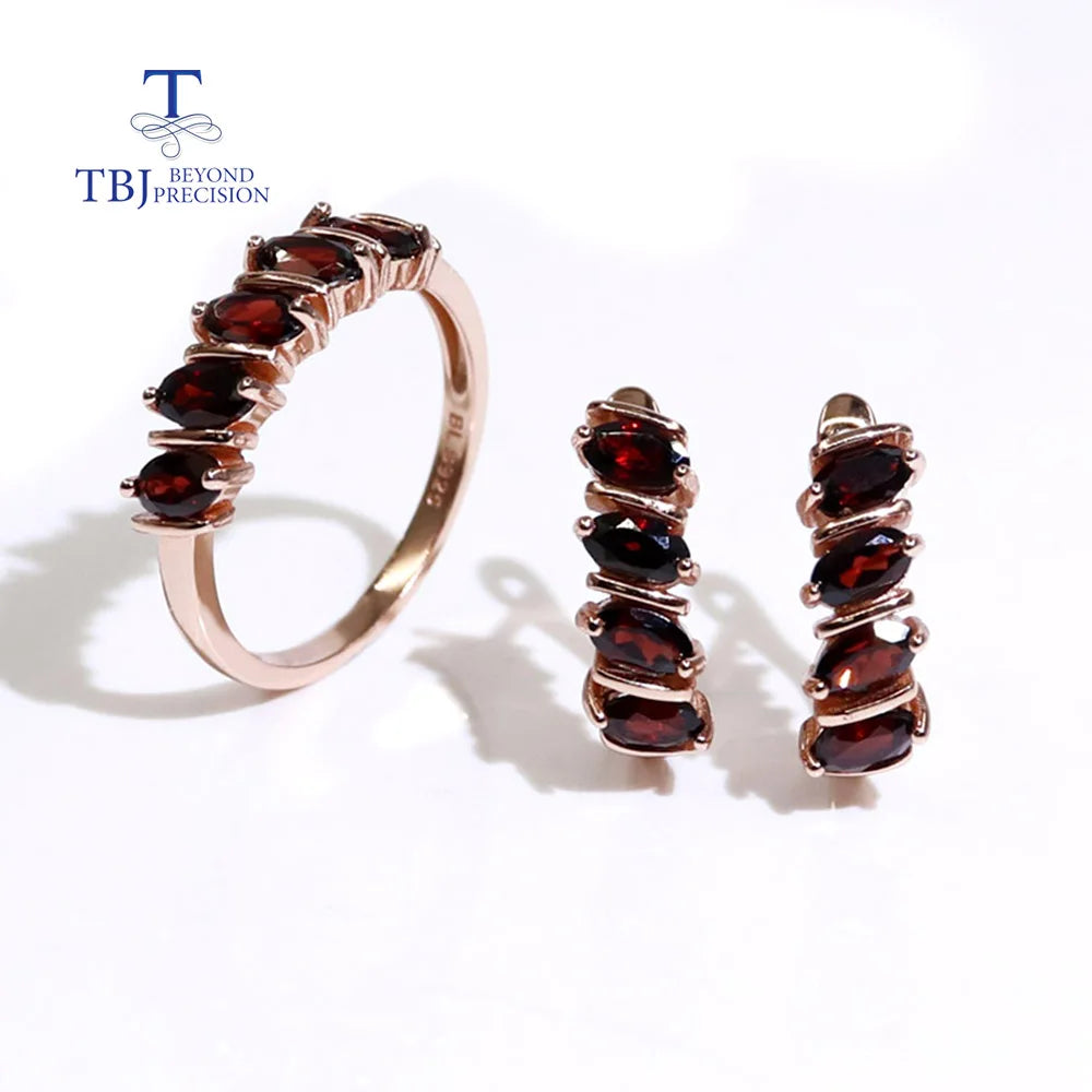 Simple design natural garnet for women Fine jewelry 925 silver gemstone ring earrings jewelry set daily wear gift