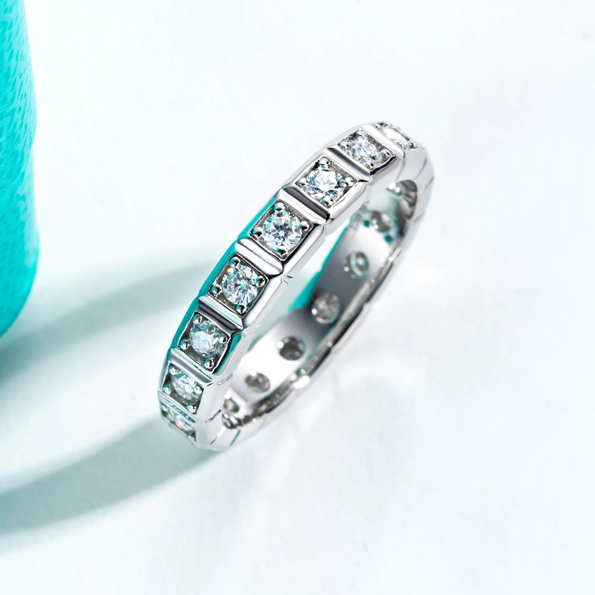 AnuJewel 2.2mm D Color Moissanite Princess Eternity Band Ring 925 Sterling Silver Wedding Band For Women Jewelry Wholesale
