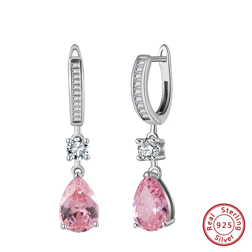 ORSA JEWELS Genuine 925 Sterling Silver 5A Clear Pink CZ Dangle Earrings with Rhodium Drop Earrings for Women Jewelry LZE33