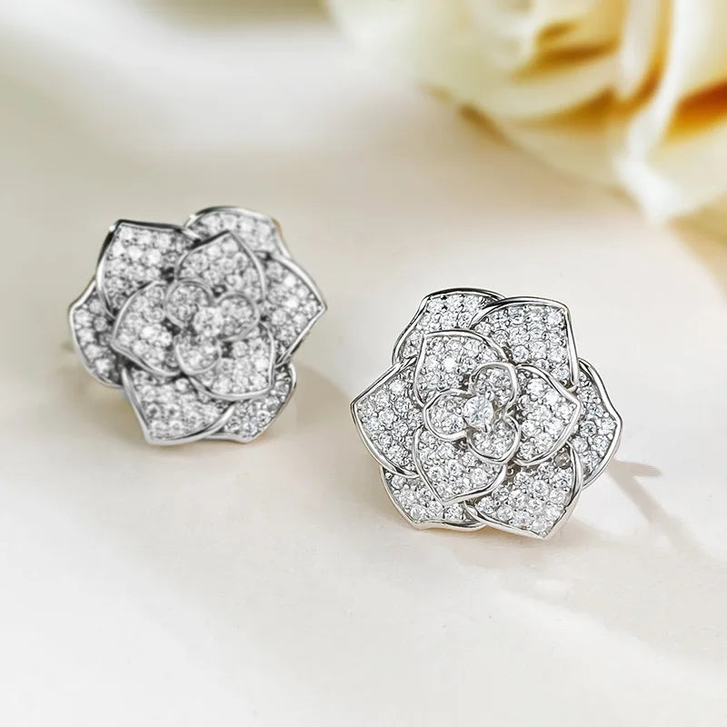 2mm D Color Moissanite Diamond Camellia Drop Earrings Women 925 Sterling Silver Plated White Gold Pass Tester Dropshipping Gift