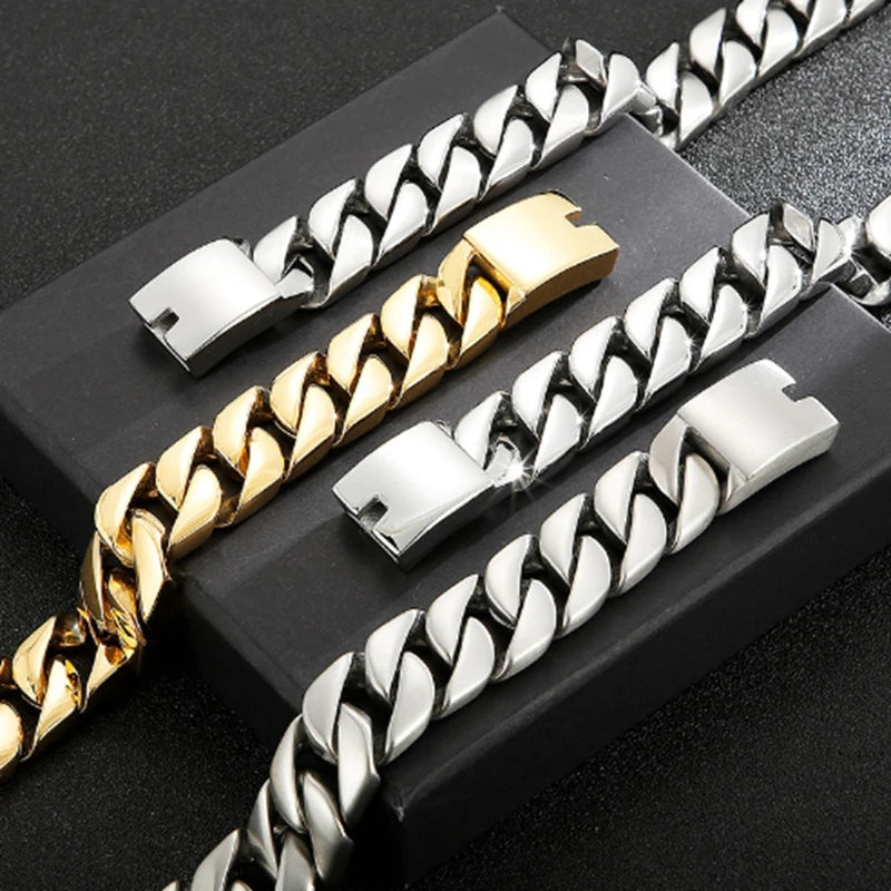 20MM Cuban chain Thick Bracelet for Men Punk Stainless Steel Black/Gold Color Heavy Bracelet Personalized Party Gift Jewelry
