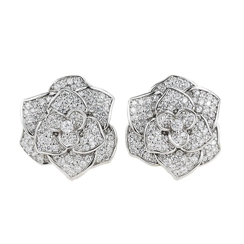 2mm D Color Moissanite Diamond Camellia Drop Earrings Women 925 Sterling Silver Plated White Gold Pass Tester Dropshipping Gift