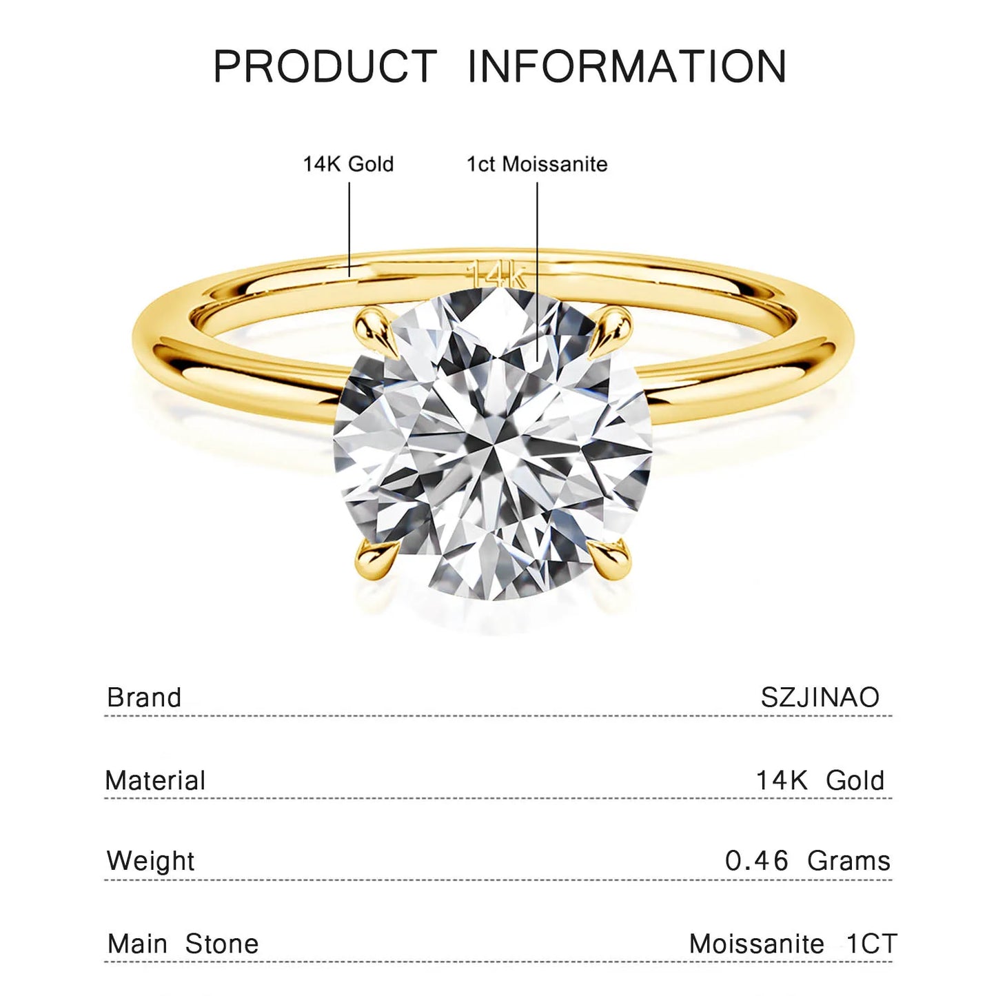 9mm 14K Gold Moissanite Diamond Ring 3CT 100% Au585 Round Cut For Women Wedding Anniversary Engagement Jewelry Gift