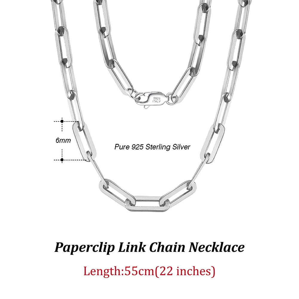 ORSA JEWELS Genuine 925 Sterling Silver Paperclip Neck Chain 6/9.3/12mm Basic Link Chain Necklace for Men Women Jewelry SC39