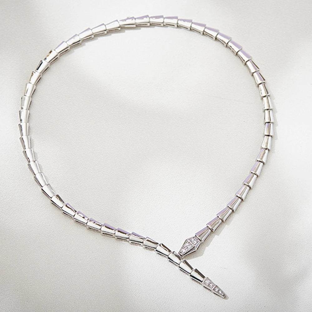 Slim Classic Fashion Zircon Diamond Stone Snake Shaped Choker Necklace Women Luxury Designer Yellow/Rose Gold plated Jewelry