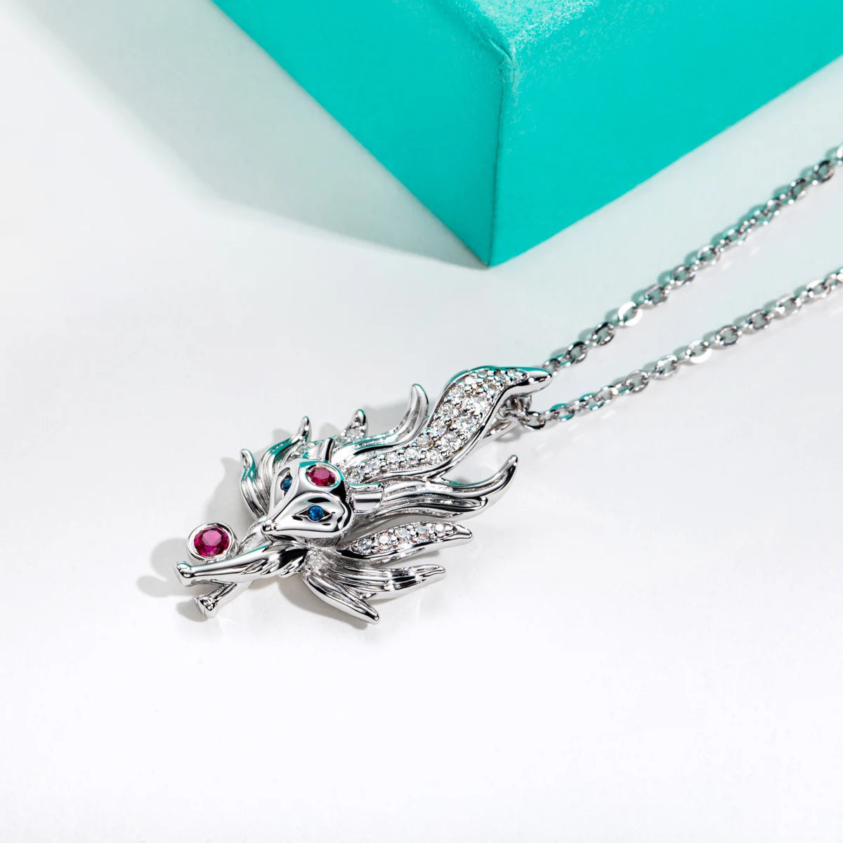 AnuJewel D Color Moissanites Nine-Tailed Fox Pendant Classic of Mountains and Seas 50cm Necklace 925 Sterling Silver Jewelry