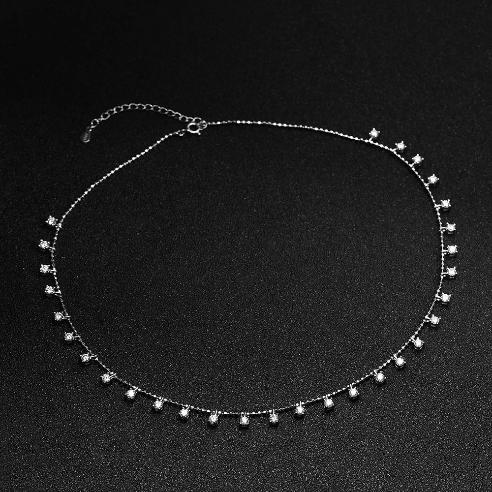 Serenty 30 Stones 3mm 4mm D Color Moissanite Brilliant Necklace For Women S925 Sterling Silver Sparkling Neck Chain Fine Jewelry
