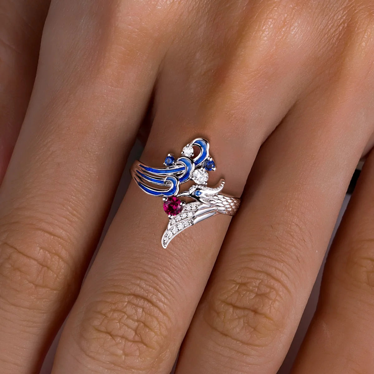 AnuJewel Moissanites Phoenix Wedding Bands Ring Classic of Mountains and Seas 925 Sterling Silver Wings Bridal Ring For Girls