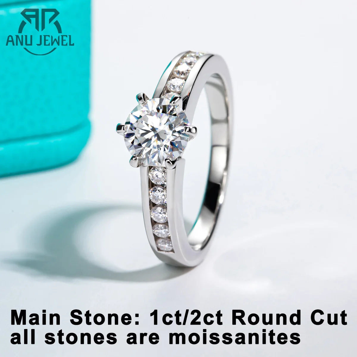 AnuJewel 1ct/2ct D Color Moissanite Engagement Rings For Women 925 Sterling Silver Promise Wedding Rings Fine Jewelry Wholesale