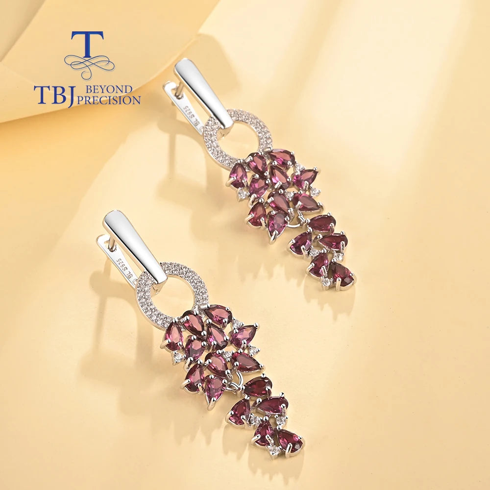 925 Sterling silver natural Rhodolite garnet long earrings for women fine jewelry gorgeous anniversary gift