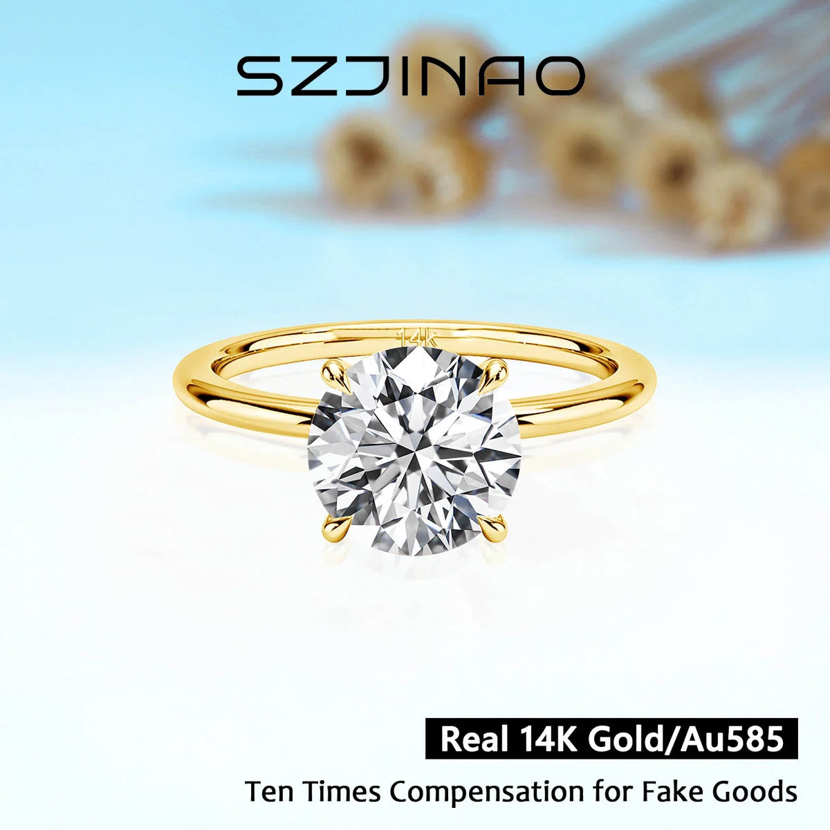 9mm 14K Gold Moissanite Diamond Ring 3CT 100% Au585 Round Cut For Women Wedding Anniversary Engagement Jewelry Gift