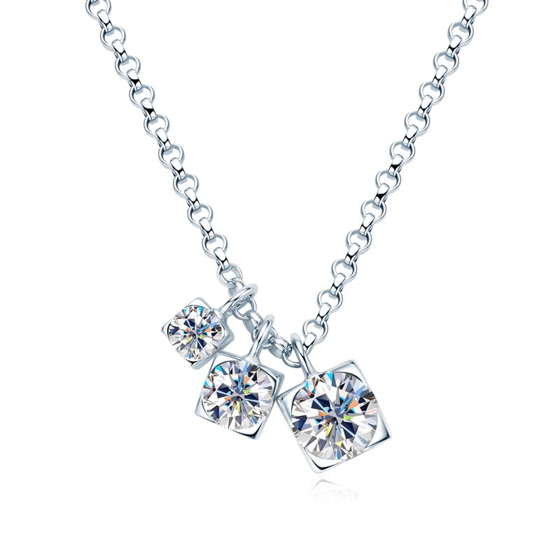 5mm&4mm&3mm Round Full Moissanite Diamond Pendant Necklace Original 925 Silver Women's Engagement High Quality Fine Jewelry
