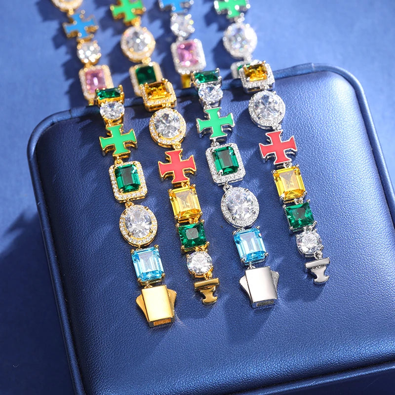 925 Sterling Silver Colorful Luminous Cross Cubic Zircon Necklace For Women Men Hip Hop Fine Jewelry Luxury Party Jewelry Gifts