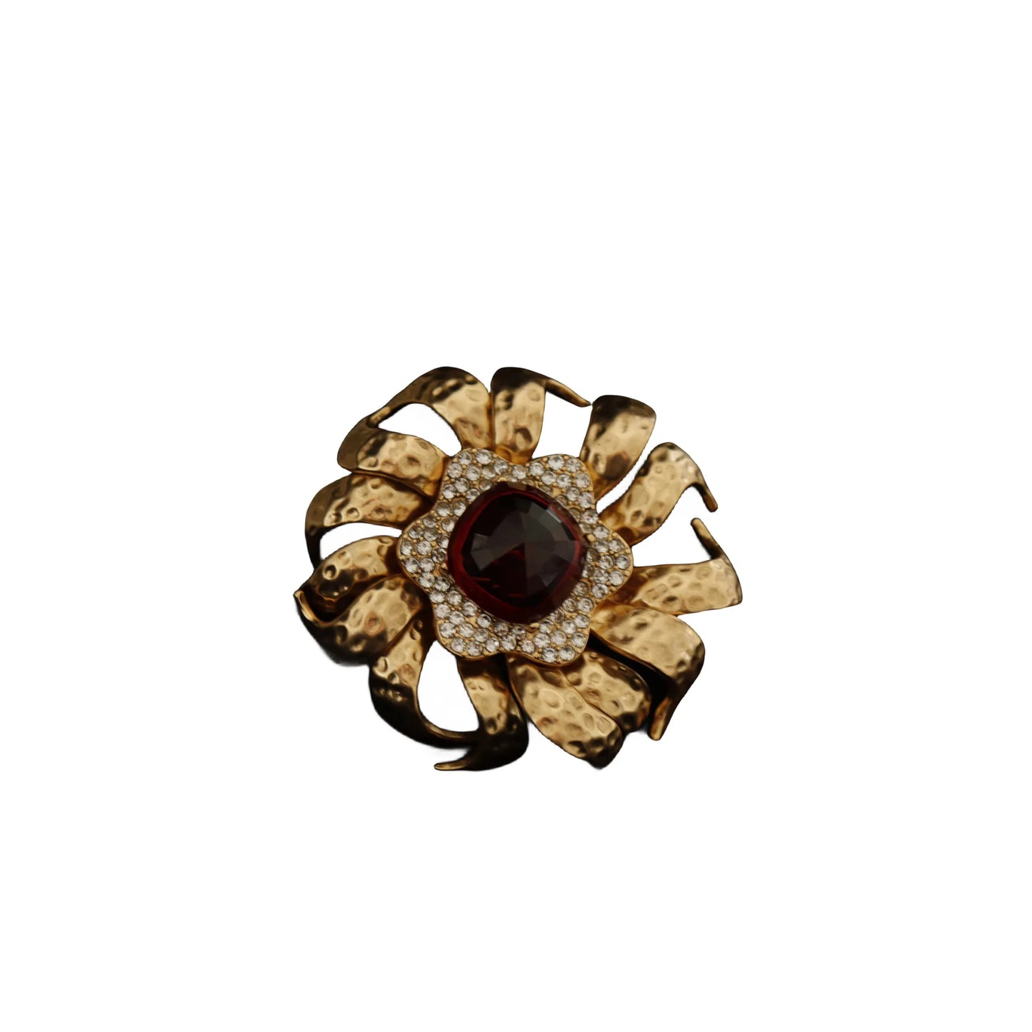 2024 new copper plated real gold windmill flower diamond ruby brooch heavy light luxury