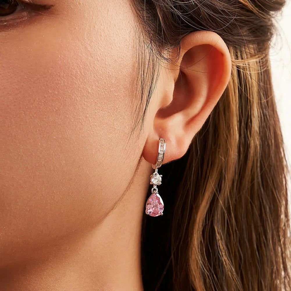 ORSA JEWELS Genuine 925 Sterling Silver 5A Clear Pink CZ Dangle Earrings with Rhodium Drop Earrings for Women Jewelry LZE33