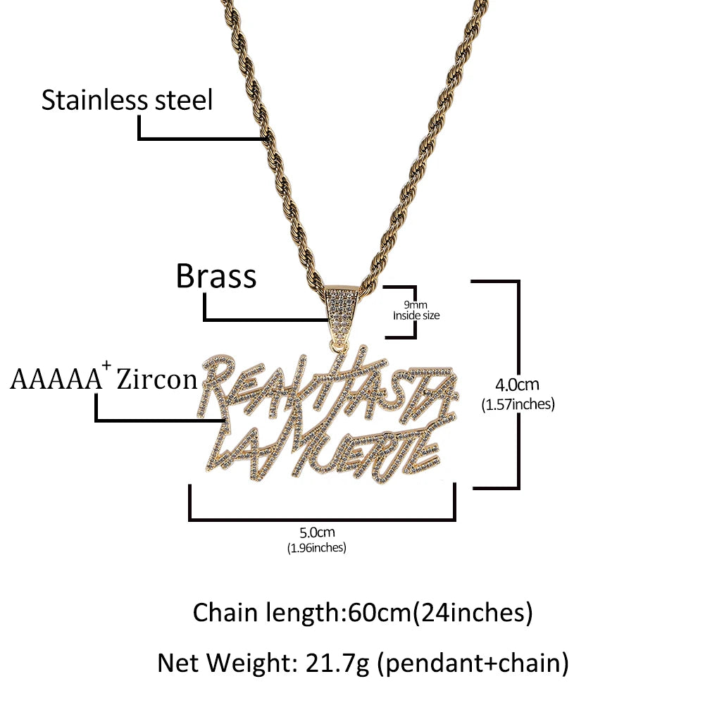 Uwin Rapper Anuel AA Real Hasta La Muerte Pendant CZ Necklaces For Women Man Hip Hop Jewelry
