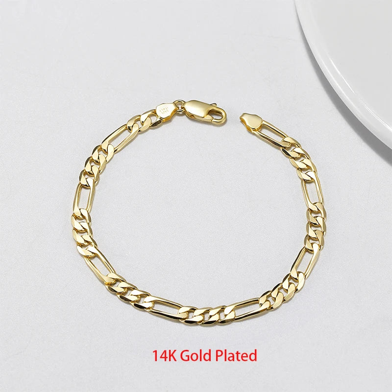 ORSA JEWELS Punk Genuine 925 Sterling Silver 5mm Diamond-Cut Figaro Chain Bracelets for Women Men Party Jewelry Gift SB66