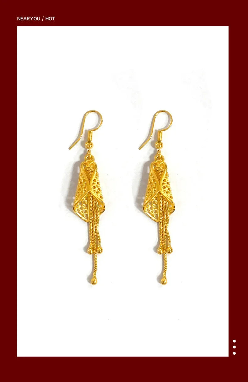9999 real gold 24K yellow gold Summer Cicada Ear Stud Earrings