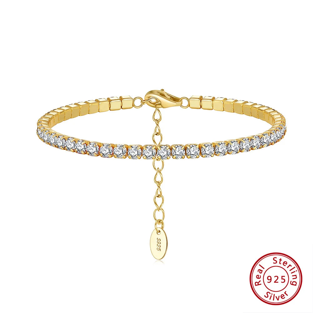 ORSA JEWELS 925 Sterling Silver Brilliant Tennis Bracelet 3.0mm Bezel Setting CZ for WomenChain Bracelet Luxury Jewelry SB192