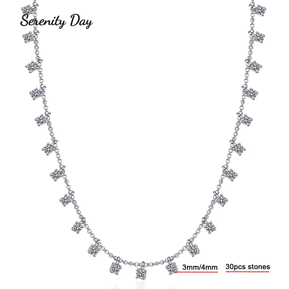 Serenty 30 Stones 3mm 4mm D Color Moissanite Brilliant Necklace For Women S925 Sterling Silver Sparkling Neck Chain Fine Jewelry