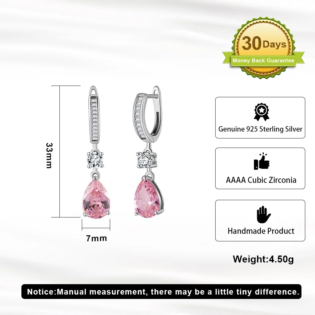 ORSA JEWELS Genuine 925 Sterling Silver 5A Clear Pink CZ Dangle Earrings with Rhodium Drop Earrings for Women Jewelry LZE33