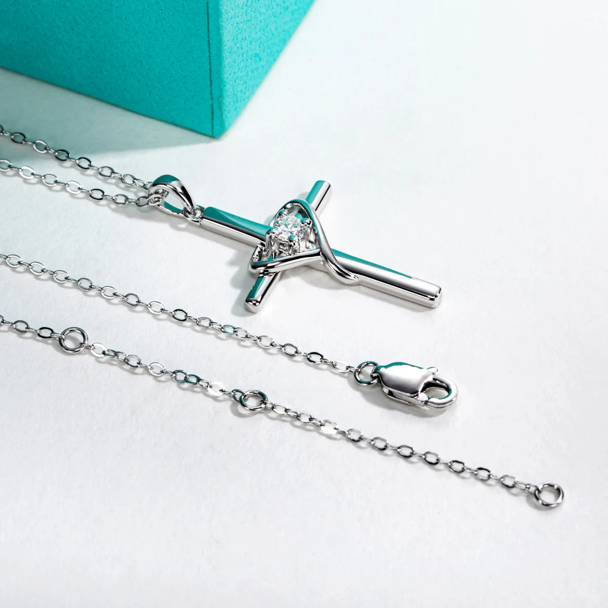 AnuJewel 3MM D Color Moissanite Diamond Cross Pendant Heart Necklace 925 Sterling Silver 18K Gold Plated Customs Jewelry Gifts
