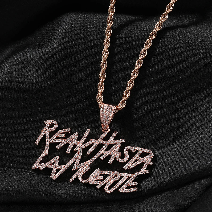 Uwin Rapper Anuel AA Real Hasta La Muerte Pendant CZ Necklaces For Women Man Hip Hop Jewelry