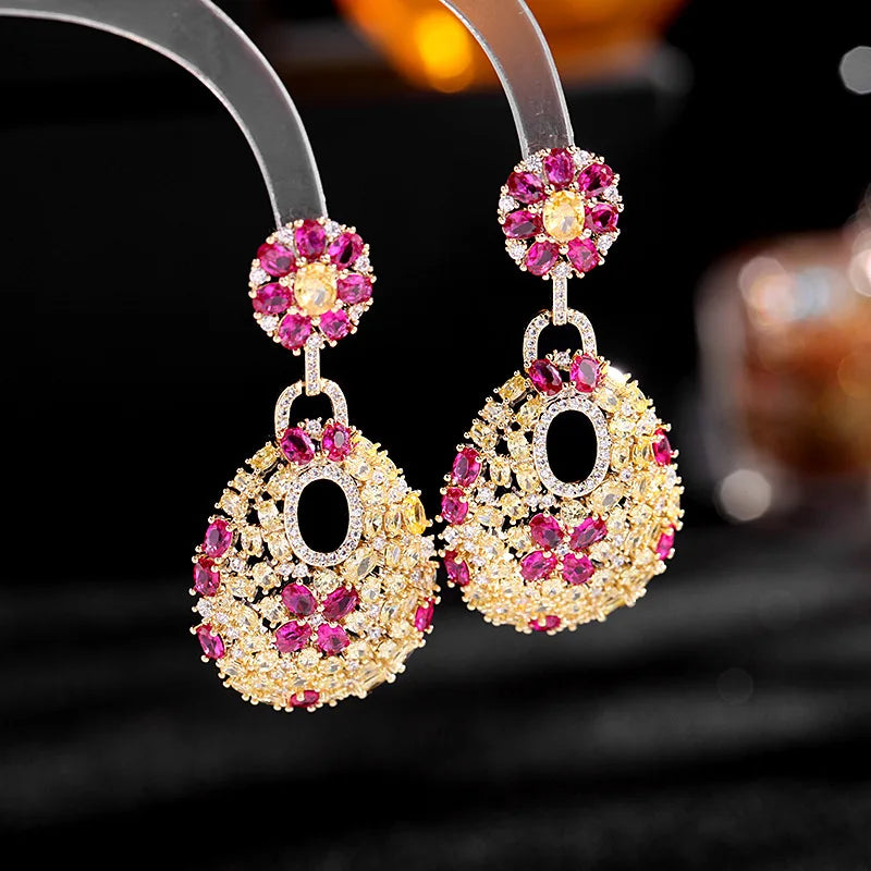 2023 Retro Round Set Purple Diamond Fashion Women's Exaggerated Silver Needle Earrings