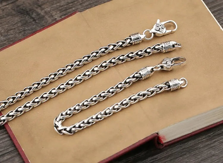 5MM New 2022 Trendy 100% S925 Sterling Silver Jewelry Buddhism Six-Character Mantra Vajra Hemp Rope Man and Woman Necklace